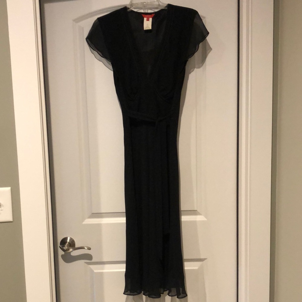ABS Allen Schwartz Black Maxi Dress with Sheer Cap Sleeves